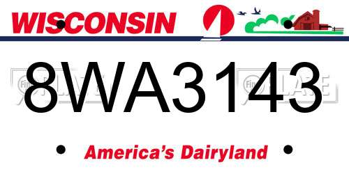 8WA3143 Wisconsin License Plate