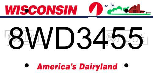 8WD3455 Wisconsin License Plate