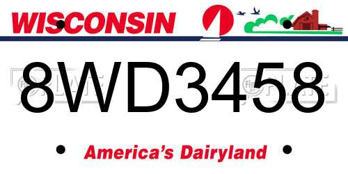 8WD3458 Wisconsin License Plate