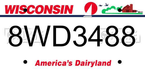 8WD3488 Wisconsin License Plate