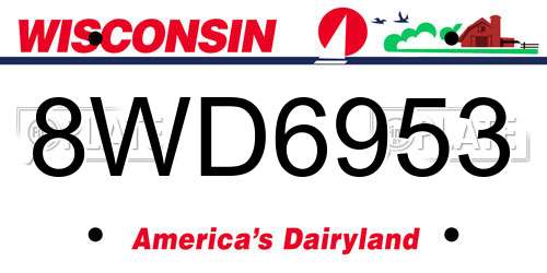 8WD6953 Wisconsin License Plate