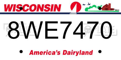 8WE7470 Wisconsin License Plate