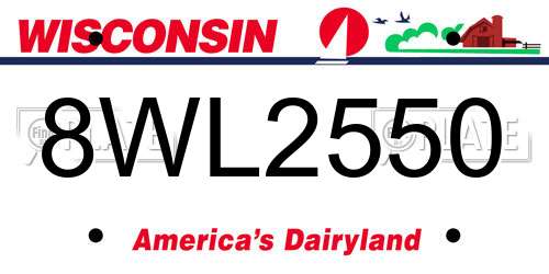 8WL2550 Wisconsin License Plate
