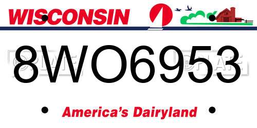 8WO6953 Wisconsin License Plate