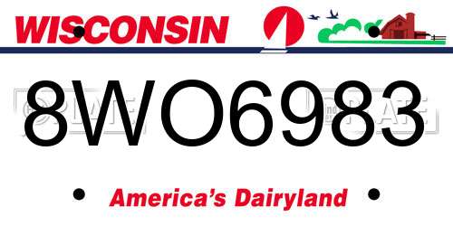 8WO6983 Wisconsin License Plate