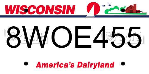 8WOE455 Wisconsin License Plate