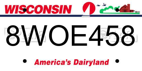 8WOE458 Wisconsin License Plate