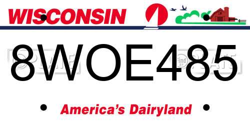 8WOE485 Wisconsin License Plate