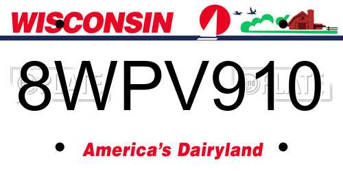 8WPV910 Wisconsin License Plate