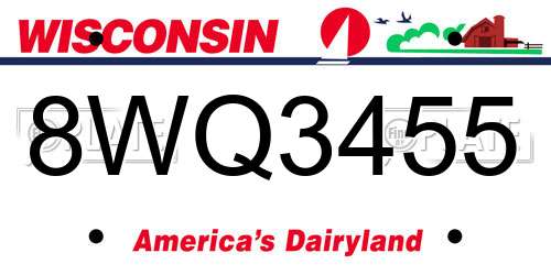 8WQ3455 Wisconsin License Plate