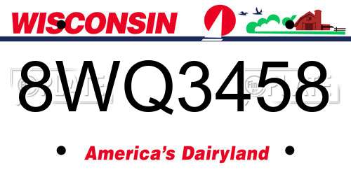 8WQ3458 Wisconsin License Plate
