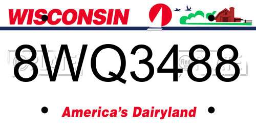 8WQ3488 Wisconsin License Plate