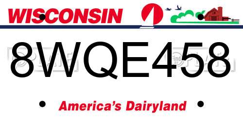 8WQE458 Wisconsin License Plate