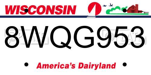 8WQG953 Wisconsin License Plate