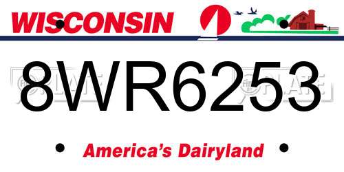 8WR6253 Wisconsin License Plate