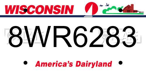 8WR6283 Wisconsin License Plate