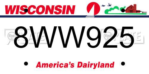 8WW925 Wisconsin License Plate