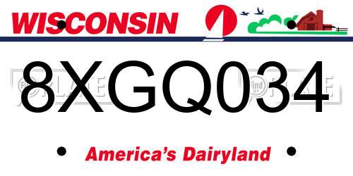 8XGQ034 Wisconsin License Plate