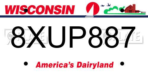8XUP887 Wisconsin License Plate
