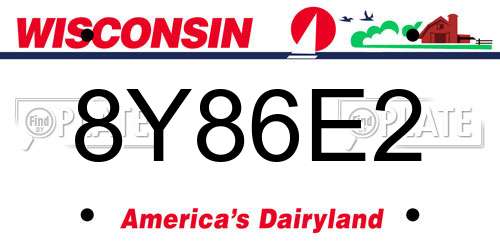 8Y86E2 Wisconsin License Plate