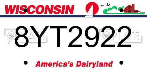 8YT2922 Wisconsin License Plate