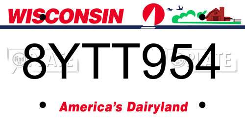 8YTT954 Wisconsin License Plate