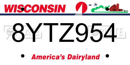 8YTZ954 Wisconsin License Plate