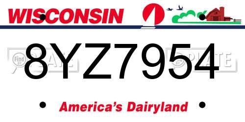8YZ7954 Wisconsin License Plate