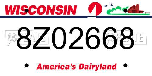 8Z02668 Wisconsin License Plate