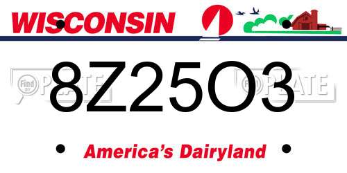 8Z25O3 Wisconsin License Plate