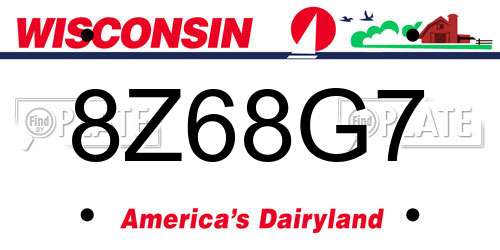 8Z68G7 Wisconsin License Plate
