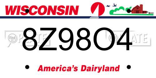 8Z98O4 Wisconsin License Plate