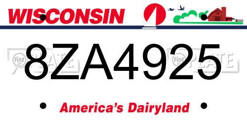8ZA4925 Wisconsin License Plate