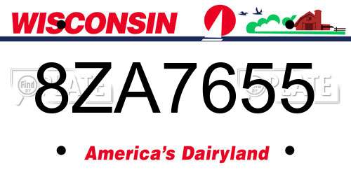 8ZA7655 Wisconsin License Plate