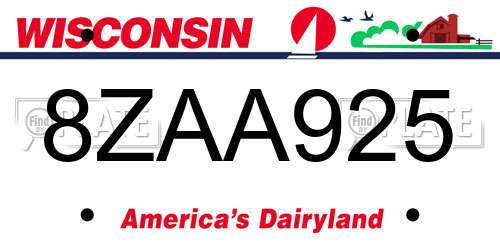 8ZAA925 Wisconsin License Plate