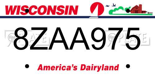 8ZAA975 Wisconsin License Plate