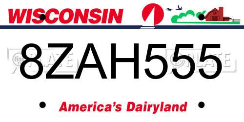 8ZAH555 Wisconsin License Plate
