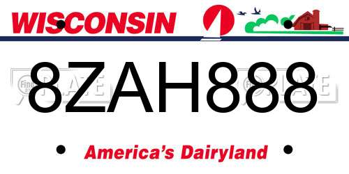 8ZAH888 Wisconsin License Plate