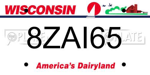 8ZAI65 Wisconsin License Plate