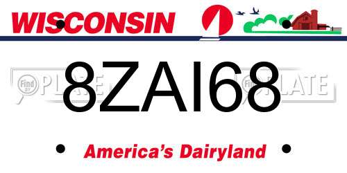 8ZAI68 Wisconsin License Plate