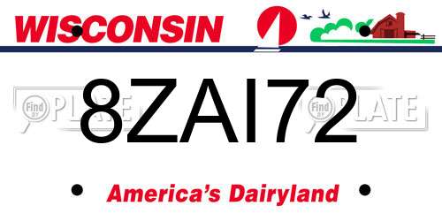 8ZAI72 Wisconsin License Plate