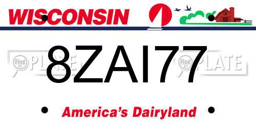 8ZAI77 Wisconsin License Plate