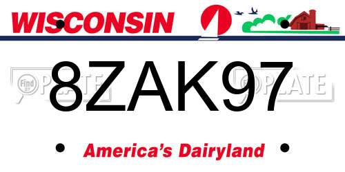 8ZAK97 Wisconsin License Plate