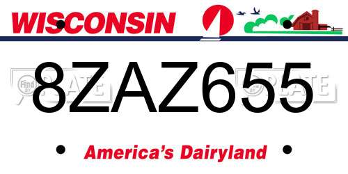 8ZAZ655 Wisconsin License Plate