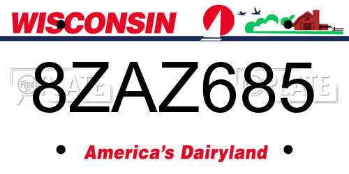 8ZAZ685 Wisconsin License Plate