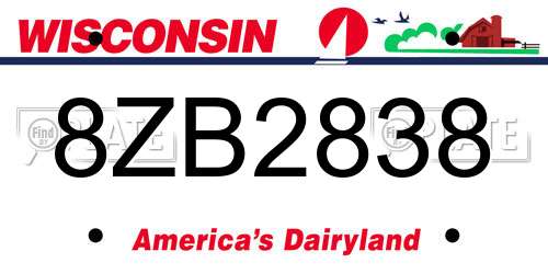 8ZB2838 Wisconsin License Plate
