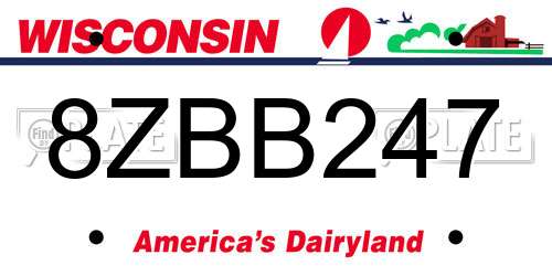 8ZBB247 Wisconsin License Plate