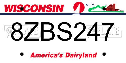 8ZBS247 Wisconsin License Plate