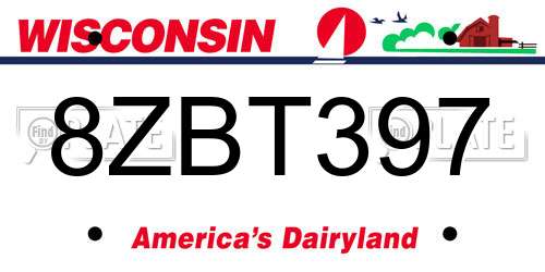 8ZBT397 Wisconsin License Plate