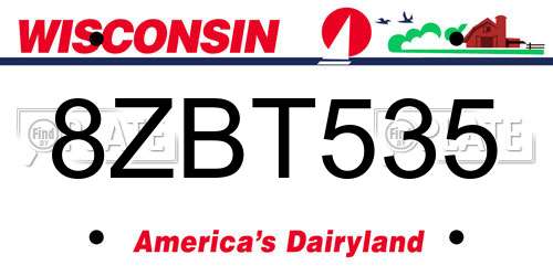 8ZBT535 Wisconsin License Plate